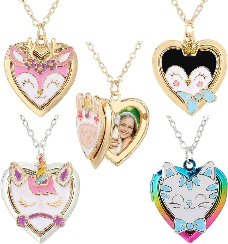 PinkSheep Heart Locket Necklace Picture Necklace for Girl Women Boy Kids Photo Secret Inside Storage Vintage Necklace Unicorn Deer Cat Pendant Kids Gifts Jewelry Young Girls Women - Image 1
